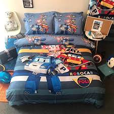 Casa 100 Cotton Kids Bedding Set Boys Robocar Poli Duvet Cover And Pillow Case And Flat Sheet 3 P Kids Bedding Sets Kids Bedding Sets Boys Cotton Kids Bedding