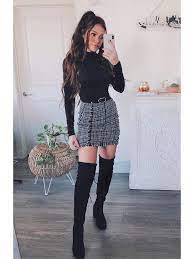 Frayed Trim Plaid Tweed Skirt Popviva Winter Fashion Outfits Outfits Invierno Chic Outfits