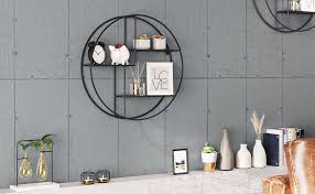 Metal kitchen shelves ukfcu olb365. Songmics Industrial Metal Wall Shelf Round Floating Shelf With 3 Metal Mesh Panels With 2 Screws 55 Dia X 12 Cm For Living Room Office Kitchen Decoration Black Lfs01bk Amazon Co Uk Home Kitchen