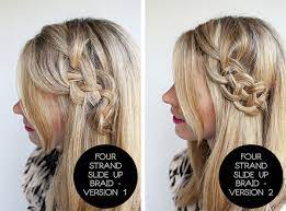 Grab this new section, we'll call it number three, and hold it together with strand one. Hairstyle Tutorial Four Strand Braids And Slide Up Braids Hair Romance
