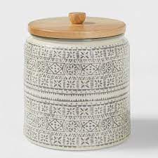 Perfect addition to your modern kitchen. Medium Stoneware Genesis Stripe Food Storage Canister With Wood Lid White Gray Threshold Target