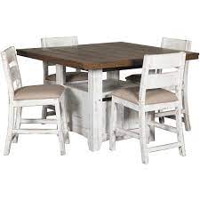 Benzara wooden counter height bench with lift top seat, white and blackby benzara, woodland imprts, the urban port. Pueblo Counter Height Dining Table With Chairs By Ifd Artisan Home Afw Com