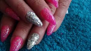 So we came up with this! Neon Hot Pink Silver Glitter Acrylic Nails Youtube