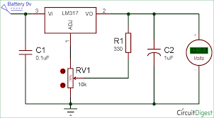 Variable voltage power supply circuit using the lm317t voltage regulator to produce a 1.5a adjustable voltage variable voltage power supply. Lm317 Variable Voltage Regulator Circuit Diagram