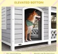 PawHut Casa De Madera Para Perros Al Aire Libre Con Porche, Refugio Elevado  Para Perros Estilo Cabau00f1a Con Techo De Asfalto, Puertas Y Ventana De ...