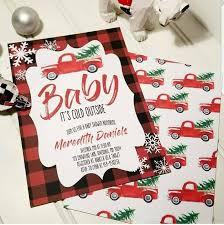Winter Wonderland Baby Shower Invite Buffalo Plaid Baby Shower Red Christmas Truck B Winter Baby Shower Invitations Christmas Baby Shower Baby Shower Winter