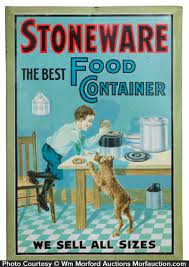 Containers nest inside each other for. Stoneware Food Container Sign Antique Advertising
