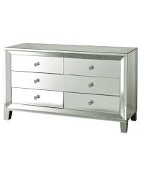 Traditional cabinet making with modern technology advantages. 6 Drawer Clear Mirror Cabinet With Crystal Pull Knobs Track Glide Drawers Transitional Stylecraft Home Collection