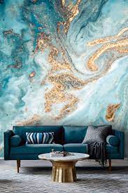 Wallpaperabstractink Gold With Bluedesign Art Vinyl Or Etsy Blue And Gold Wallpaper Wall Wallpaper Gold Wallpaper