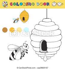 Color in this picture of beehive and share it with others image tags: Coloring Book Page Template With Beehive And Bee Color Samples Vector Illustraton Canstock