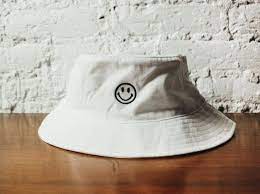 90s Smiley Face Bucket Hat White Bucket Hat 90s Inspired Etsy Outfits With Hats Yellow Smiley Face Bucket Hat Outfit