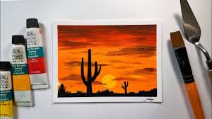 Jayart videos are showing how to paint flowers, nature and oth. Landscape Challenge 7 Desert Cactus Sunset Acrylic Painting For Beginners Easy Simple Painting With Oil Paints