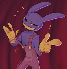 jax (the amazing digital circus), the amazing digital circus, red curtains,  commentary, highres, symbol-only commentary, 1boy, artist name,  catchocolat184, colored sclera, colored skin, cowboy shot, furry, furry  male, gloves, looking at viewer,