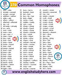 270 Common Homophones Words List Homophones Words English Study Learn English