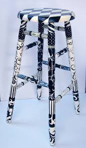 Black And White Striped Stool Hand Painted Pot Of Jam Kitchen Stool In Black White Painted Furniture Whimsical Painted Furniture Whimsical Furniture