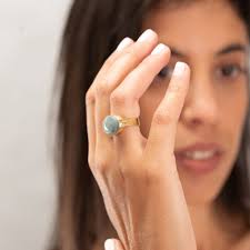Boho Rings,larimar Jewelry,larimar Stone Ring,gem Ring,statement Rings,14k  Gold Rings for Women,solitaire Ring,handmade Jewelry