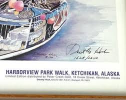 Dorothy Hook Signed Numbered Print Framed Ketchikan Alaska Harborview Park  Walk