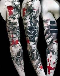 This is a great skull tattoo idea. 60 Red And Black Tattoos For Men Manly Design Ideas