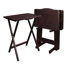 Linon marlowe natural tray table set. 5 Piece Tv Tray Table Set With Holder In Espresso 4 Trays 1 Stand Walmart Com Walmart Com