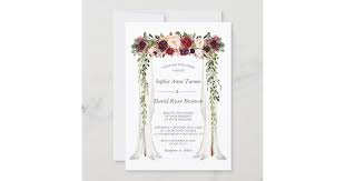 tps_header we have found floral wedding arch canopy decoration ideas and you will find shots both with the whole composition with the backdrop and with flower details. Boho Burgundy Red Pink Floral Canopy Wedding Invitation Zazzle Com