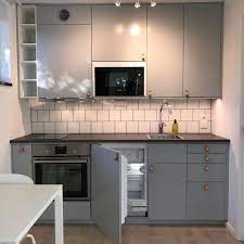 Grey ikea kitchen with grey backsplash and poppa. David On Instagram Recently Built A Small Kitchen In My Airbnb Kitchen Ikea Metod Scandinavian Veddinge Kitch Ikea Metod Kitchen Kitchen Small Kitchen