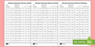 ultimate decimals division challenge worksheet