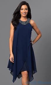 Sleeveless Navy Blue Short Handkerchief Dress Blue Homecoming Dresses Blue Wedding Guest Dresses Navy Blue Cocktail Dress