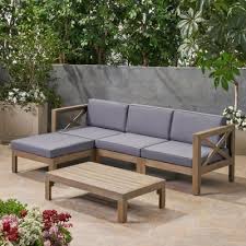Noble House Alcove Grey 5 Piece Acacia Wood Patio Conversation Sectional Seating Set With Dark Grey Cushions 65595 The Home Depot In 2020 Wood Patio Furniture Diy Patio Furniture Patio Couch