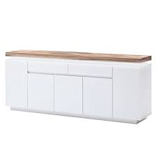 Buffet Roble Iii Avec Eclairage Blanc Mat Plateau En Chene Sauvage Massif Dressoir Verlichting Interieur