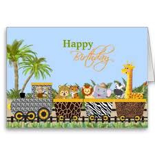 Safari Jungle Animals In Train Greeting Card Zazzle Com Jungle Animals Thomas The Train Party Greeting Cards