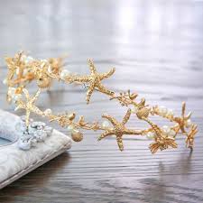 Wedding Bridal Gold Tiara Mermaid Starfish Shell Beach Headband Hair Accessories Bridal Accessories Gold Tiara Wedding Accessories