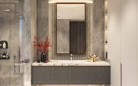 I also love this freestanding vanity with the beveled glass mirror and art deco style sconces. 7 Ideas For A Modern Style Bathroom Interior Design Beautiful Homes