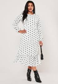 Plus Size White Polka Dot Maxi Smock Dress In 2020 Black White Plus Size Dresses White Plus Size Dresses Polka Dot Cocktail Dresses