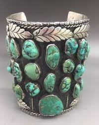 HUGE-Jerry-Roan -Navajo-sterling-silver-amp-turquoise-cuff-bracelet-4-034-tall-231gr