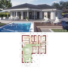 Fertighaus Winkelbungalow Modern Mit Walmdach Pool Terrasse Bauen Bungalow Haus Grundriss L Form Fertighaus Bungalow Haus Walmdach