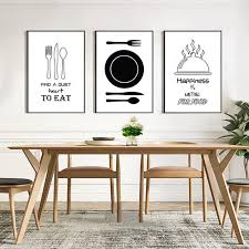 Large, blank white dining room walls can overwhelm an entire dining room's look and feel with a dull, cold ambience, no matter how warm your family gatherings or delicious your meals. Modern Black And White Art Posters For Dining Room Canvas Art Paintings Minimalist Nordic Posters For Cafe Canvas Painting Diy Food Wall Art Kitchen Canvas Art