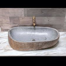 river stone vessel sink large: bathroom
