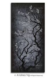 Black And White Cherry Blossom Wall Art Surreal Black And White Original Painting Cherry Blossoms Dark Paintings Cherry Blossom Painting Dark Paintings Canvas