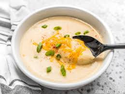 I added chicken broth instead of the water. Cheesy Cauliflower And Potato Soup Budget Bytes