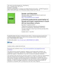 Pdf A Feminist Postcolonial Examination Of Female Principals Experiences In South African Secondary Schools