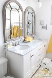 Updated Bathroom Single Sink Vanity To Double Sink Large Bathroom Mirrors Bathroom Update Bathroom Makeover