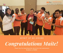 Please join International Programs and Partnerships in congratulating our  Coordinator of International Student Services, Maite Hall, February's  winner of the Administrative Staff Council's Spirit of BG Award! The Spirit  of BG Award