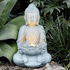 Grand Bouddha Fontaine Decorative Pour Jardin Avec Lumieres Led Lights4fun Bouddha Jardin Fontaine Decorative Bouddha