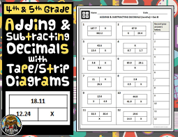 4th Grade Tape Strip Diagram Worksheets For Adding And Subtracting Decimals Subtracting Decimals Math Worksheets Adding And Subtracting