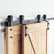 Use inexpensive pine from home depot. Amazon Com Smartstandard 5ft Bypass Sliding Barn Door Hardware Kit Upgraded One Piece Flat Track For Double Wooden Doors Smoothly Quietly Easy To Install Fit 30 Wide Door Panel J Shape Hanger