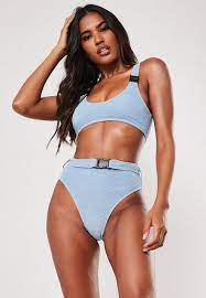 Blue Crinkle Buckle Scoop Neck Bikini Top Scoop Neck Bikini Top Bikini Tops Womens Bathing Suits Bikinis
