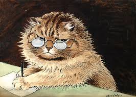 Wain's cat drawings began as sober, realistic affairs but his specialty became creatures that walk on hind legs, grin with wide mouths, wear clothes, celebrate christmas, play golf and drink cocktails. Cat At Work With Glasses Painting By Louis Wain