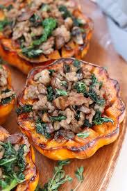 Roasted Acorn Squash With Sausage Kale Cook At Home Mom Recipe Acorn Squash Acorn Squash Recipes Cooking Courses