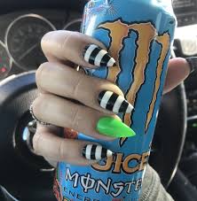 Black And White Striped Nails Halloween Halloween Beetlejuice Nails Lime Green Nails Turquoise Nails Halloween Nail Designs