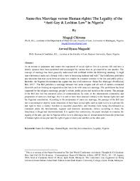 Despite being one of the youngest universities of malaysia, sultan azlan shah university ranks high in international ratings. Pdf Same Sex Marriage Versus Human Rights The Legality Of The Anti Gay Lesbian Law In Nigeria Magaji Chiroma Academia Edu